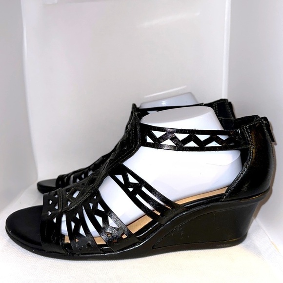 Earth Cutout Leather Wedge Sandals - Picture 2 of 13